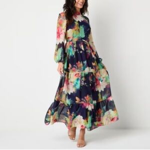 NWT $89 Melonie T Womens Long Sleeve Floral Maxi Dress Size 16 P
